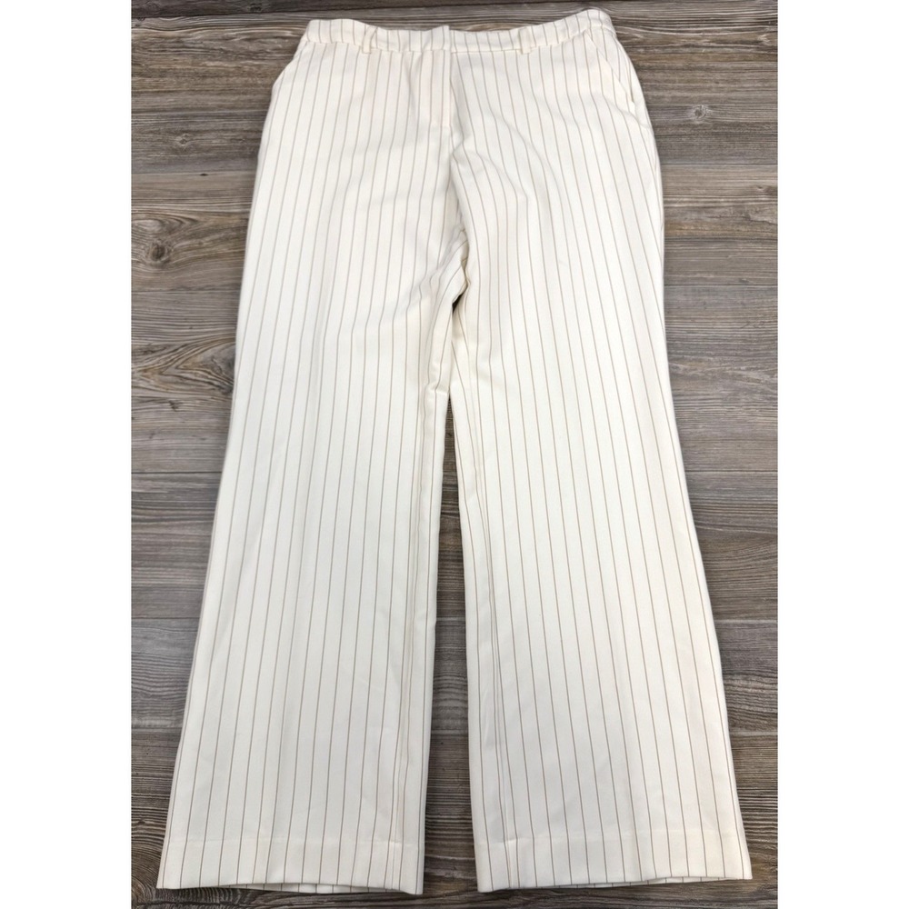 Anne Klein‎ Wide Leg Trousers Sz 6 (32x31) Beige/Brown Stripe Career Girl Boss